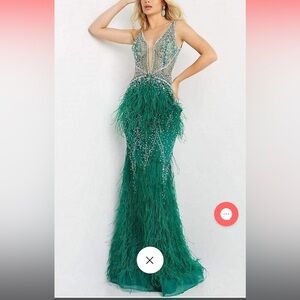 Jovani - 03023 Sheer Bodice Beaded Adorned Feather Fitted Evening Gown